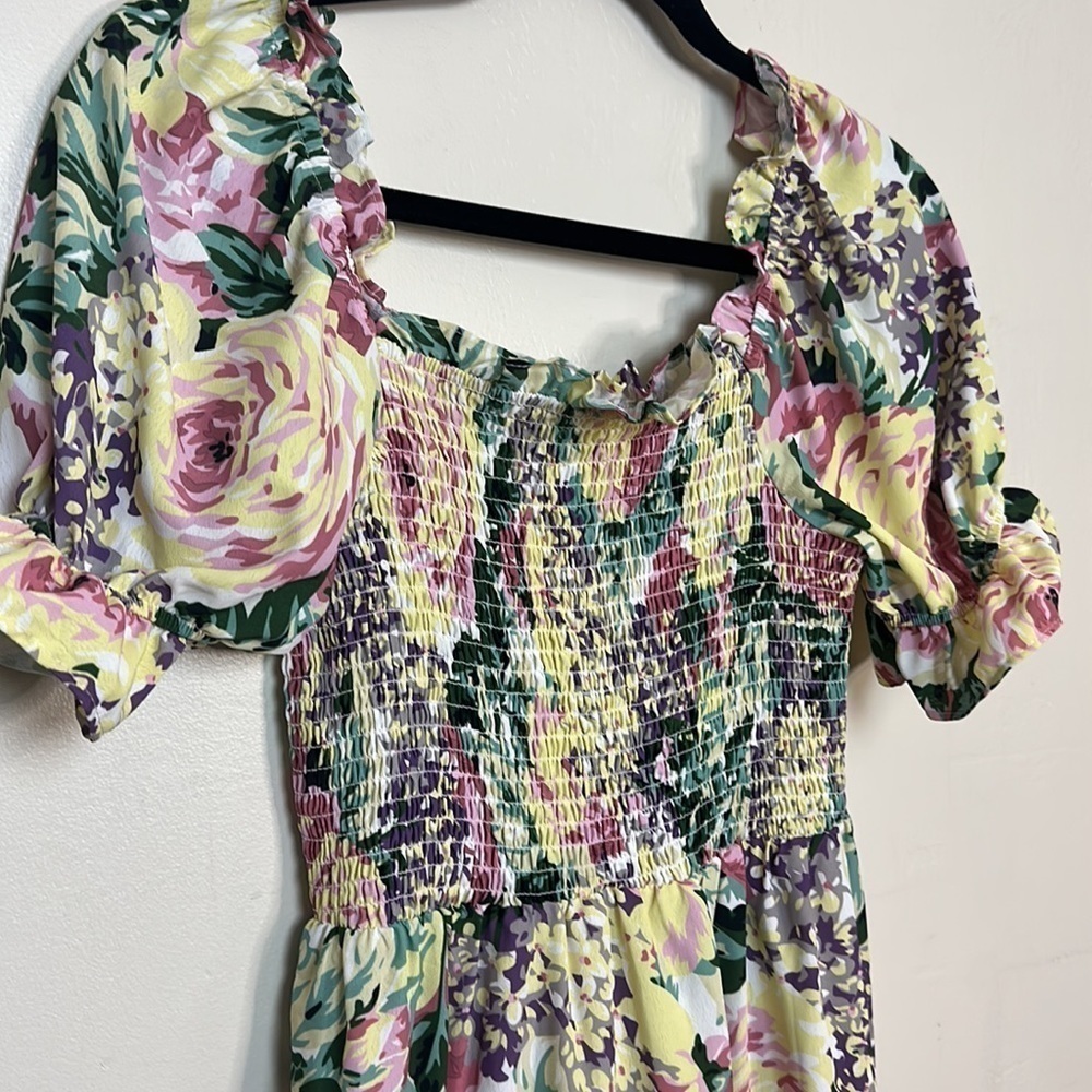 Sunday Up Floral Smocked Top Puff Sleeve Ruffle Tiered Maxi Summer Dress - Picture 3 of 9